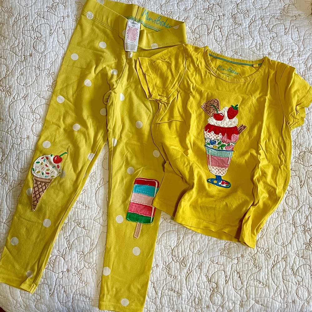 Mini Boden Yellow Ice Cream Tee + Legging Set